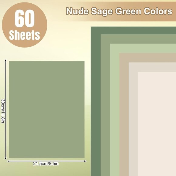 60 Sheet 8.5 x 11 Inch Nude Sage Green Card Stock Paper Thick Paper Cards Colore - Picture 2 of 7